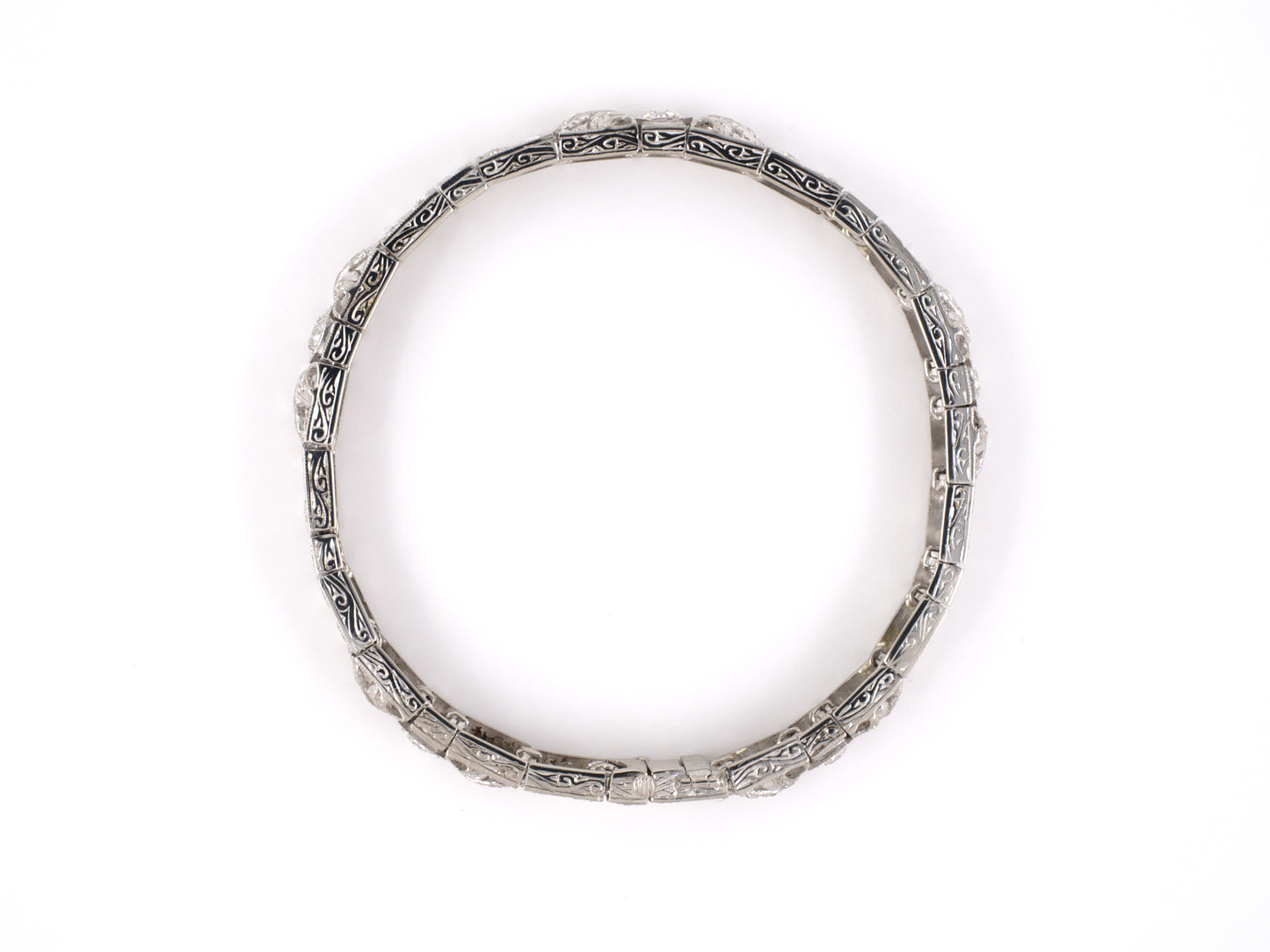 73675 - SOLD - Art Deco Platinum Diamond 2 Row 5 Section Bracelet