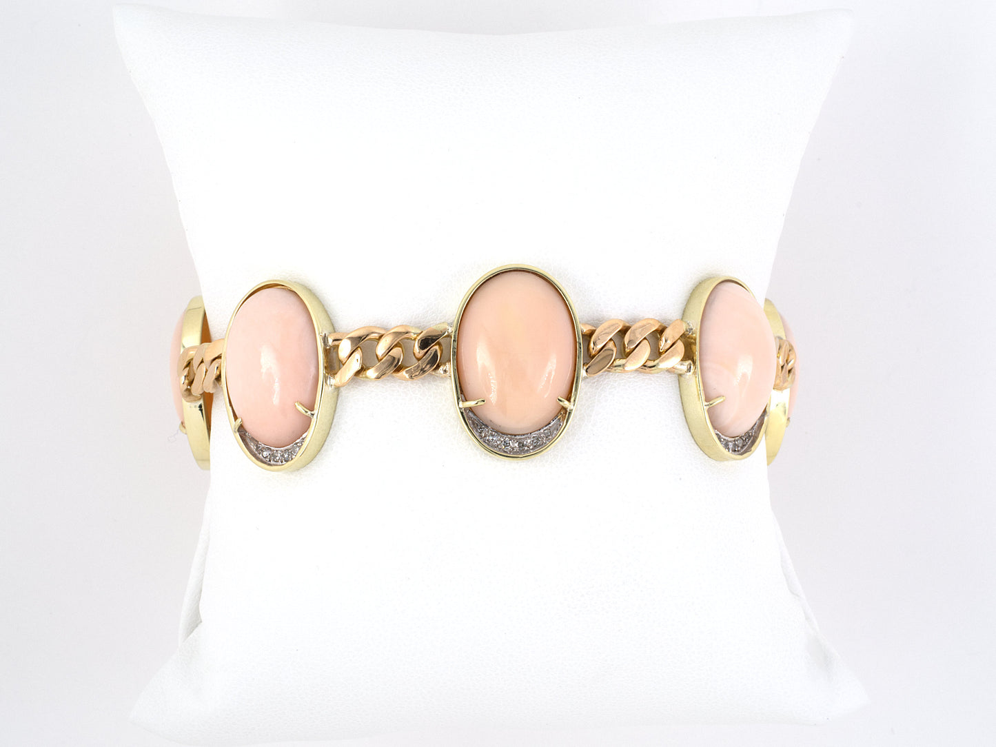 73677 - Gold Coral Diamond 6 Ornament Curb Link Bracelet
