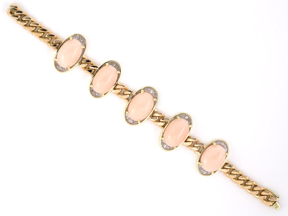 73684 - Gold Coral Diamond 5 Ornament Curb Link Bracelet