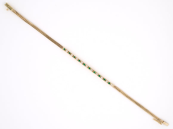 73693 - SOLD - Gold Diamond Emerald Herringbone Attachment Bracelet