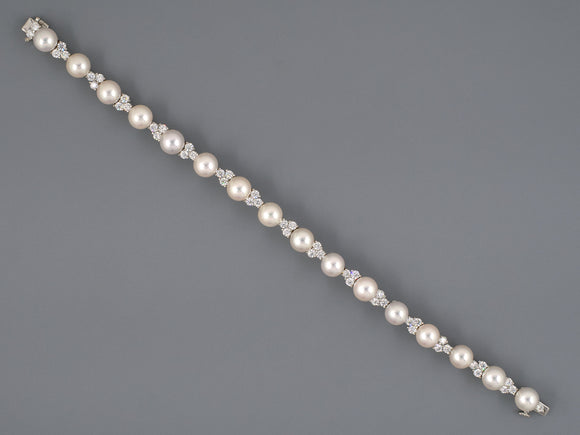 73730 - Tiffany Aria Platinum Diamond Pearl Alternating Straight Line Bracelet