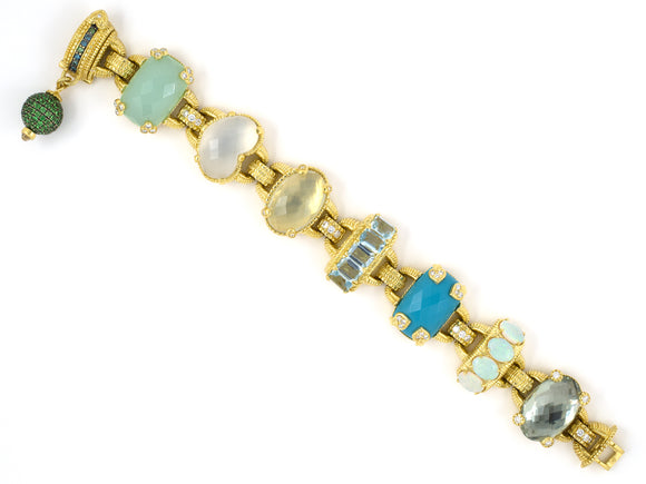 73741 - Circa 2000s Judith Ripka Gold Diamond Opal Aqua Tsavorite Turquoise Quartz Feldspar Chalcedony Bracelet
