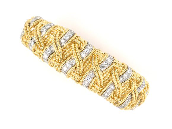 73747 - Circa 1970 Platinum Gold Diamond Twisted Rope Flexible Bracelet