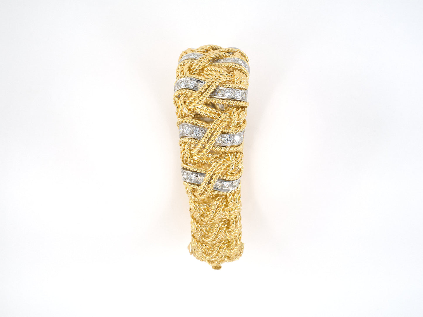 73747 - Circa 1970 Platinum Gold Diamond Twisted Rope Flexible Bracelet