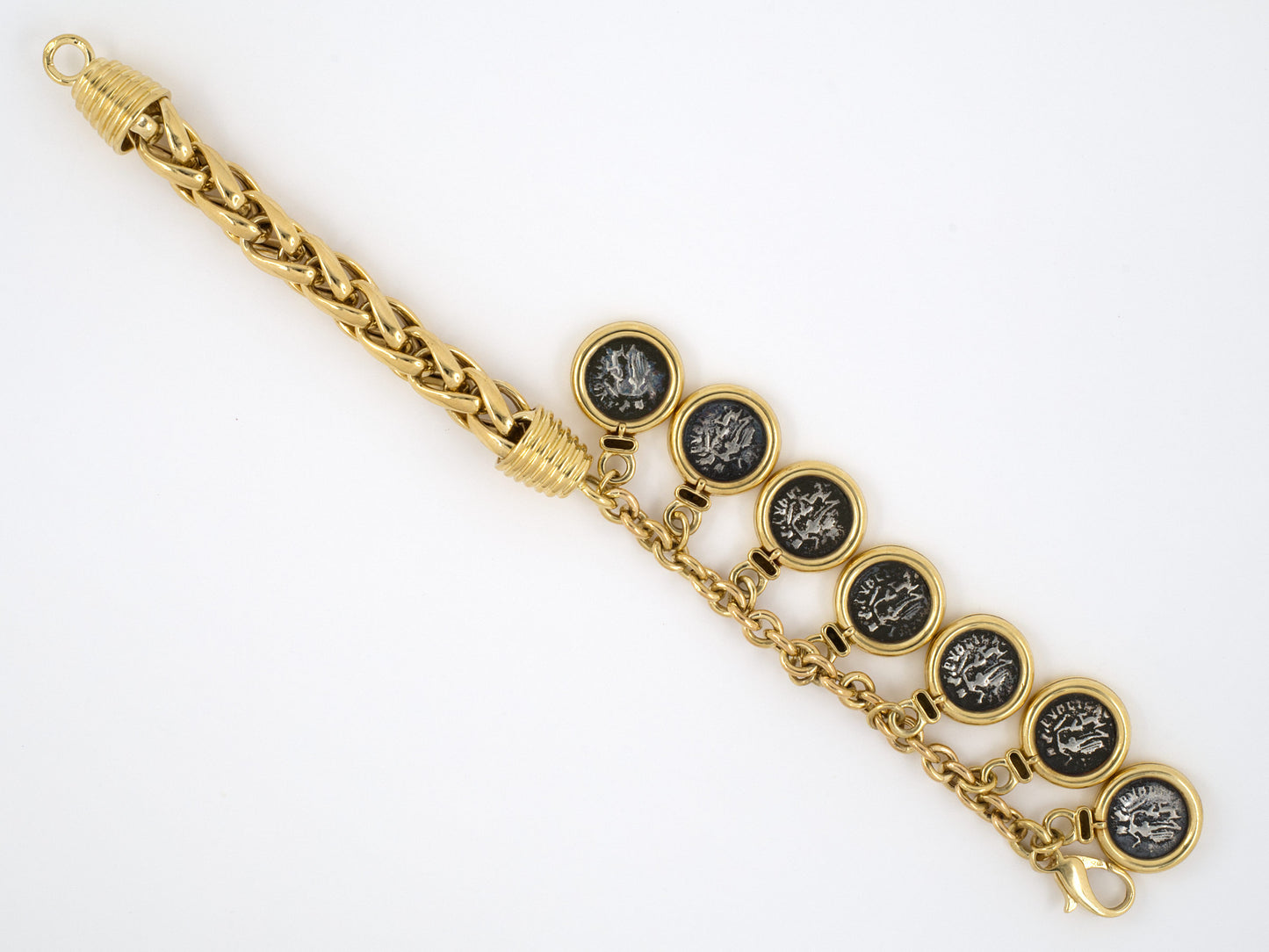 73755 - Italy Gold Silver Coin Cable Chain Dangle Drop Bracelet