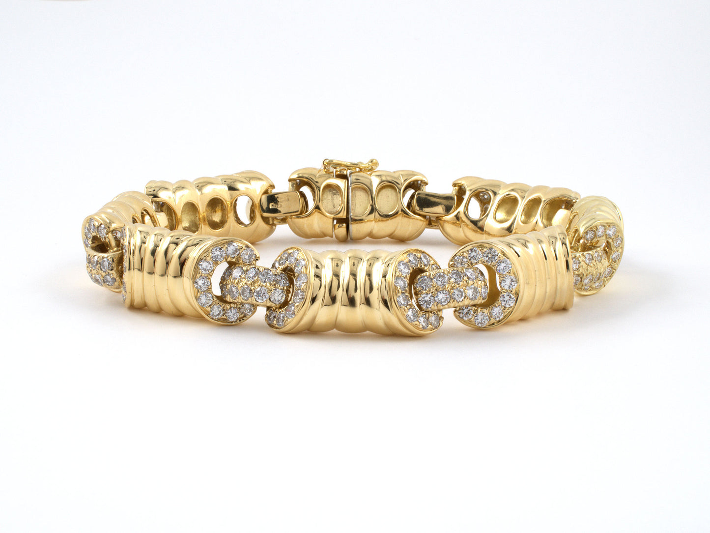 73759 - Italy Gold Diamond Corrugated Link Bracelet