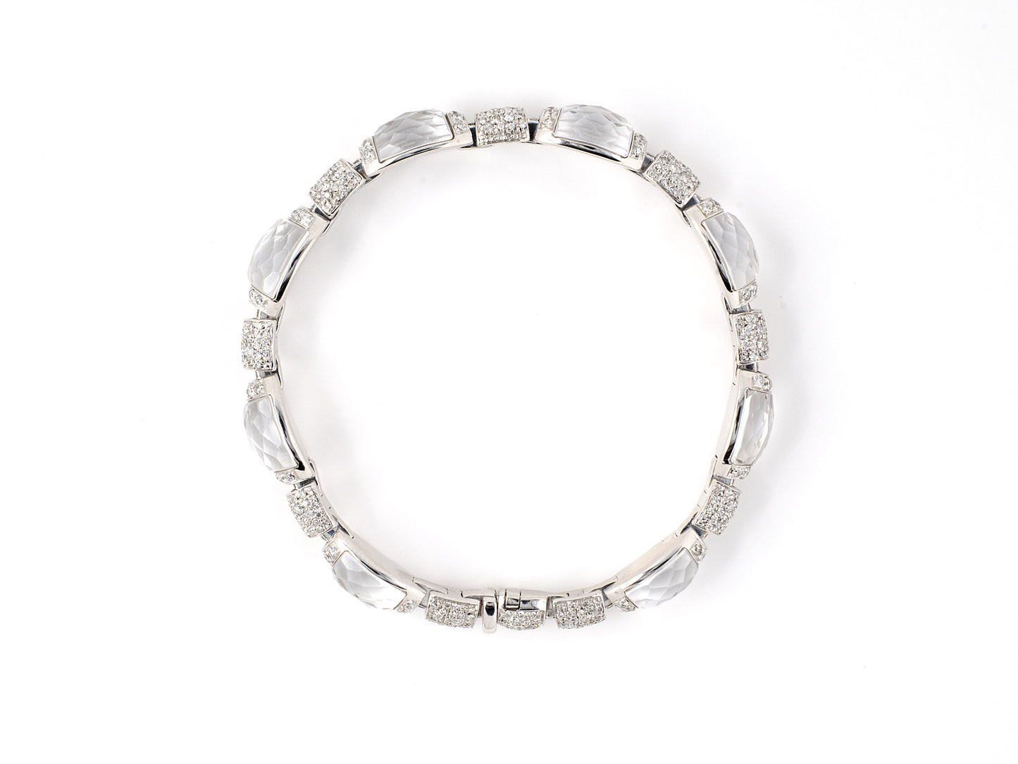 73760 - Gold Diamond Quartz Crystal Alternating Link Bracelet