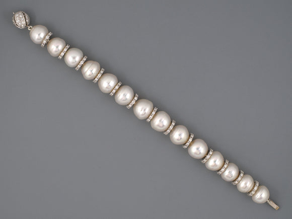73772 - Gold Baroque South Sea Pearl Diamond Rondel Straight Line Bracelet