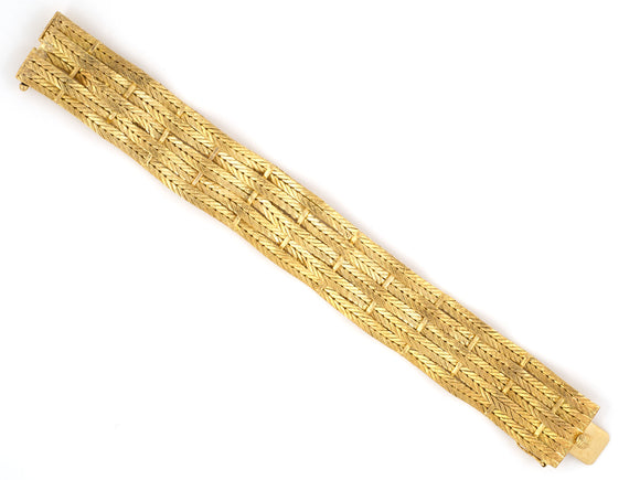 73773 - Circa 1965 M.Buccellati Gold 5 Row Weave Chevron Bracelet