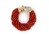 73788 - Circa 1960S Gold Diamond Emerald Coral Bead Chimera Torsade 18 Strand Bracelet