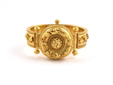 73806 - Victorian Etruscan Revival Gold Tiered Removable Locket Center Ornament Hinged Bracelet