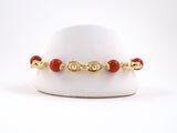 73811 - Circa 1950 Victorian Gold Coral Bead Oval Link Bracelet