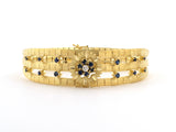 73819 - Italy Gold Diamond Sapphire Cluster 3 Row Florentined Bracelet