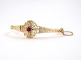 73828 - Gold Siam Ruby Diamond Domed Center Hinged Bangle Bracelet