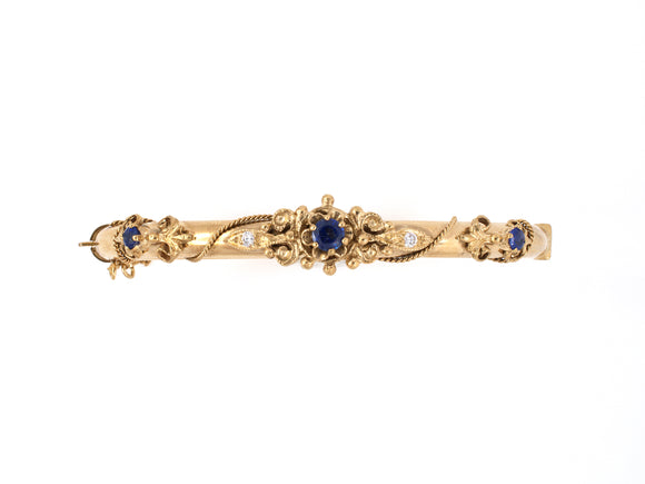 73833 - Gold Sapphire Diamond Beaded Floral Rope Design Bangle Bracelet