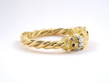 73835 - Lalaounis Greece Gold Diamond Ruby Sapphire Twin Headed Lions Bangle Bracelet