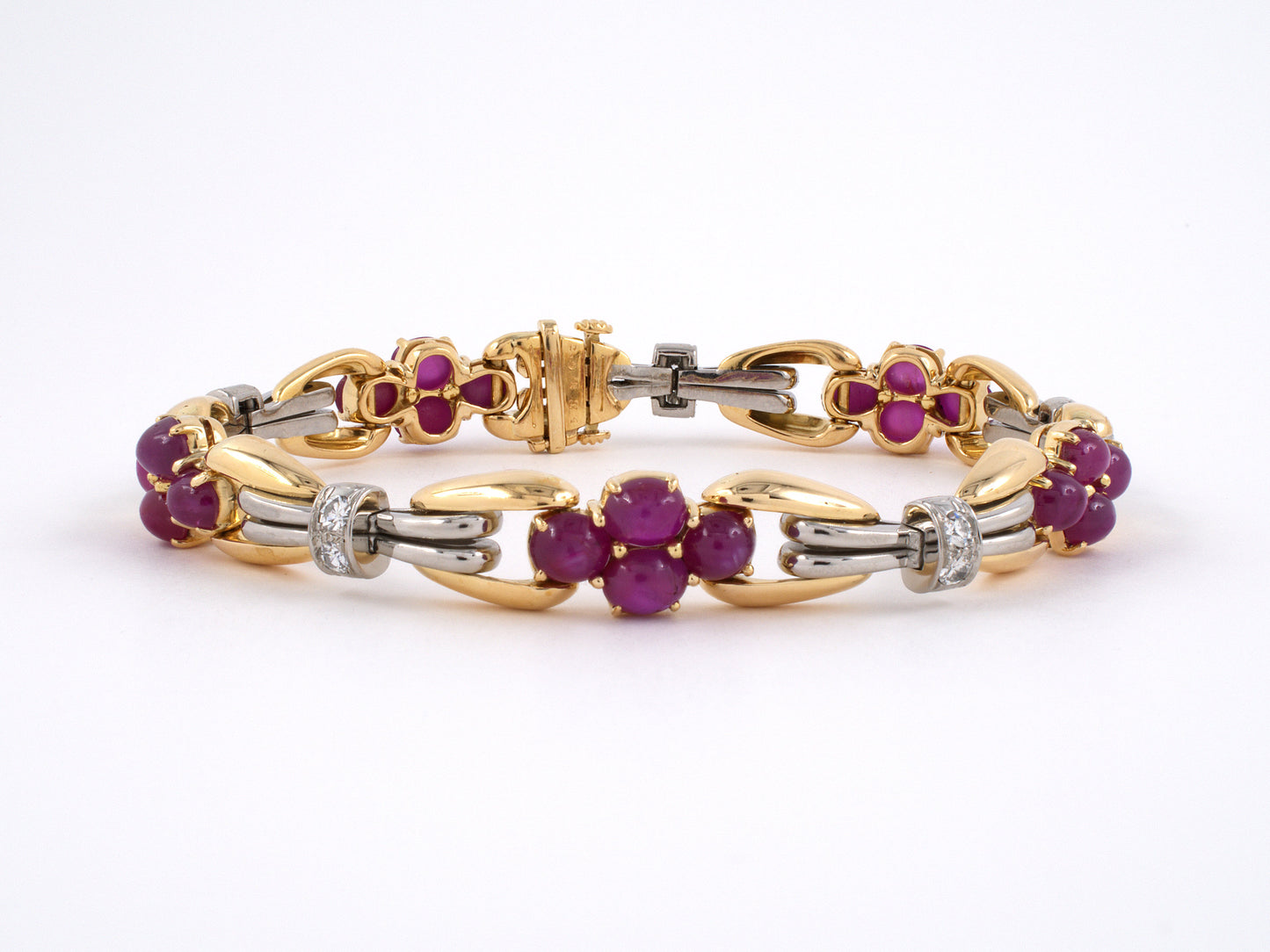 77262 - Retro Circa 1939 Oscar Heyman Gold Platinum Ruby Diamond Link Bracelet