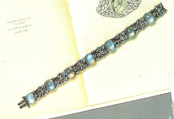 77839 - SOLD - Circa 1925 F.W. Lawrence Platinum Moonstone Sapphire Bracelet