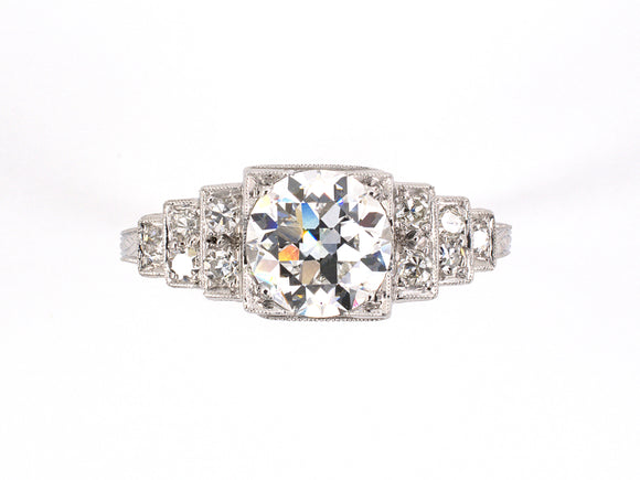 900190 - Art Deco Platinum GIA Diamond Engagement Ring