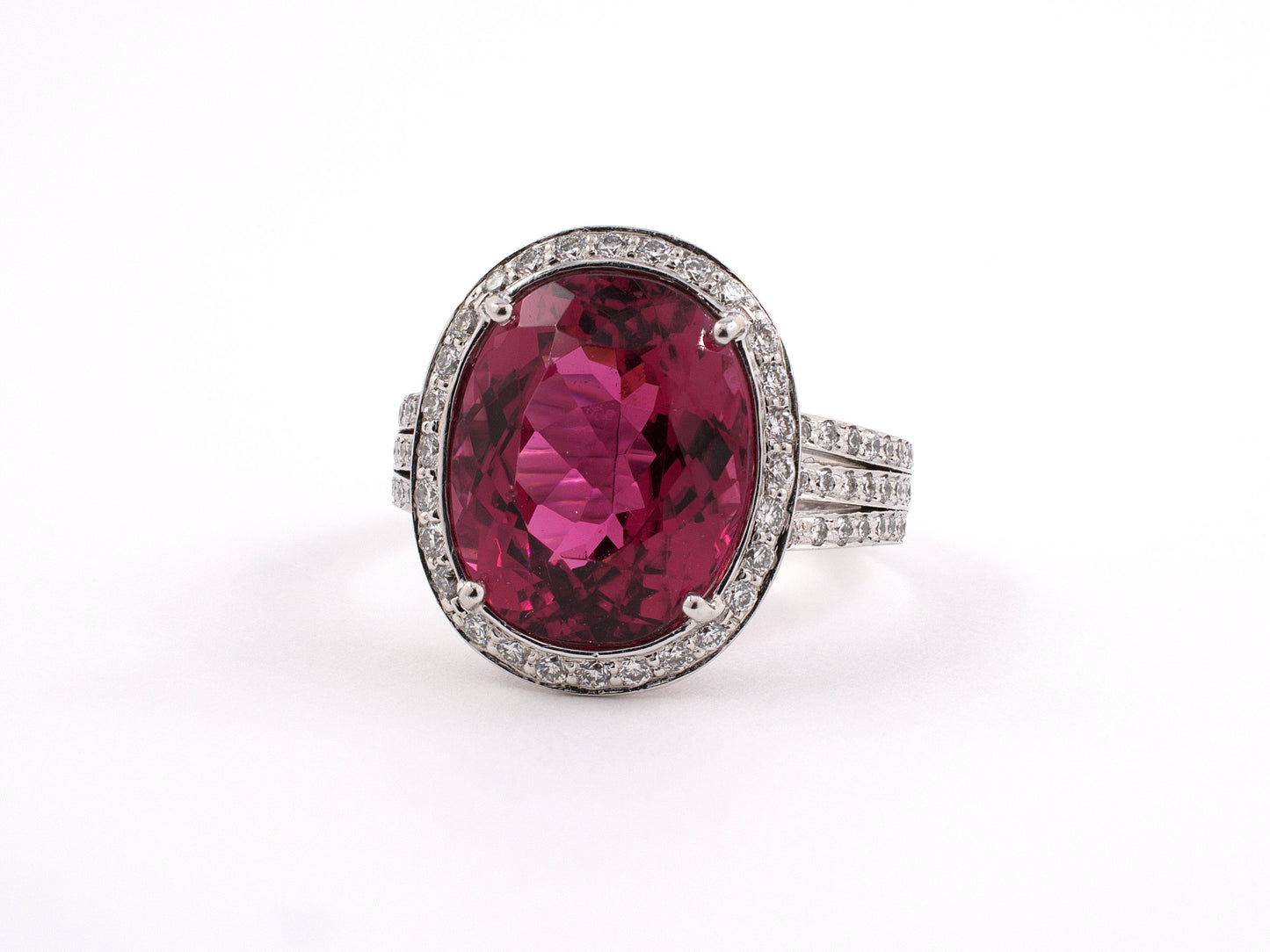 900213 - SOLD - Platinum Rubellite Diamond Cluster Oval Ring