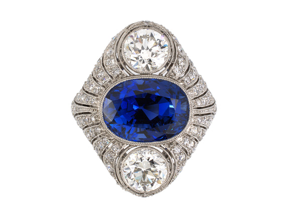 900252 - Edwardian Platinum AGL Burma Sapphire Diamond Chased Filigree Dinner Ring