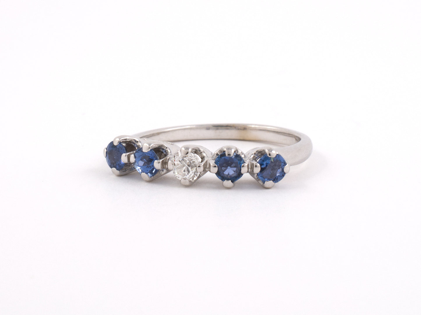 900349 - SOLD - Circa 1950 Gold Diamond Sapphire Wedding Ring