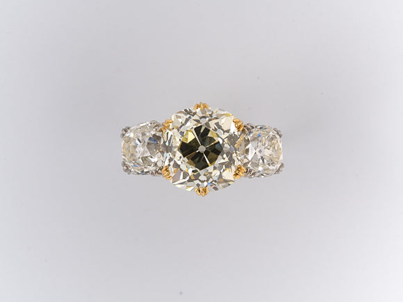 900448 - Cerro Platinum Gold GIA Cushion Diamond 3-stone Ring