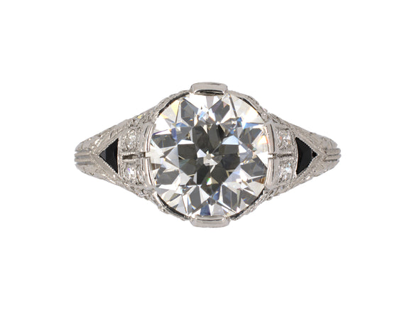 900491 - SOLD - Art Deco Platinum GIA Diamond Onyx Engagement Ring