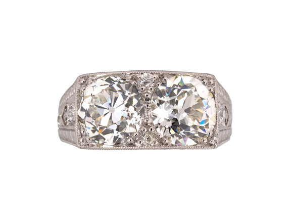 900534 - Art Deco Platinum GIA Diamond 2 Stone Ring