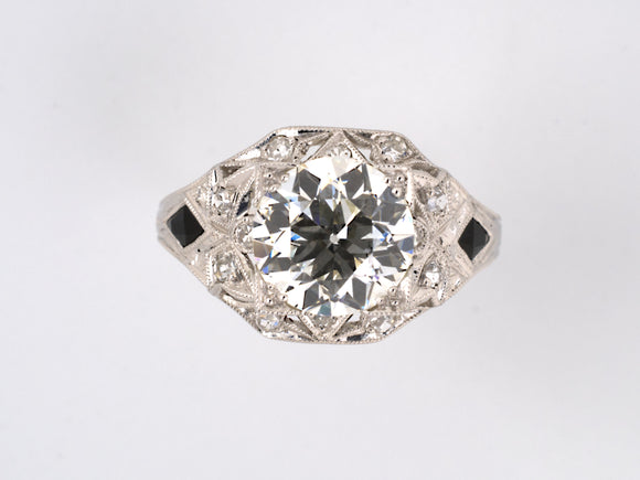 900555 - Art Deco Platinum Diamond Black Onyx Chased Engagement Ring