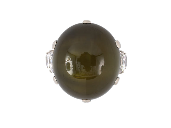 900597 - Art Deco AGL Cats Eye GIA Diamond Dinner Ring
