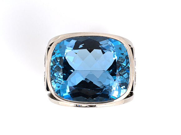 900622 - Circa 2005 De Vroomen Platinum Aqua Diamond Ring