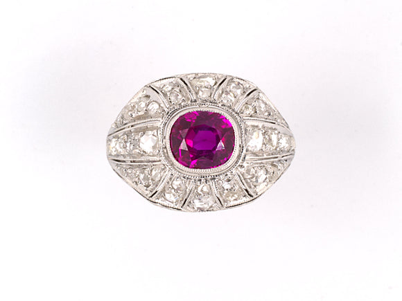 900684 - Art Deco Platinum AGL Burma Ruby Diamond Chased Engagement Ring