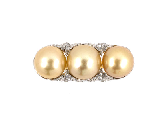 900890 - Edwardian Black Starr Frost Platinum Gold Pearl Diamond 3 Stone Ring