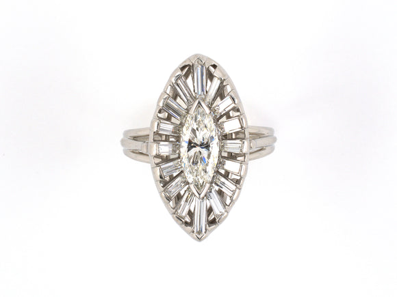 901025 - Circa 1955 Platinum Diamond Cluster Navette Dinner Ring