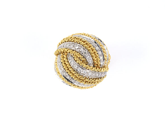 901087 - Circa 1965 Gold Diamond Twisted Rope Knot Ring