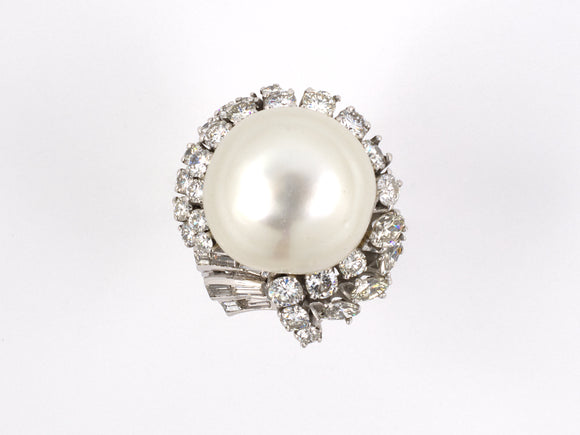 901095 - Gold South Sea Pearl Diamond Cluster Swirl Cocktail Ring