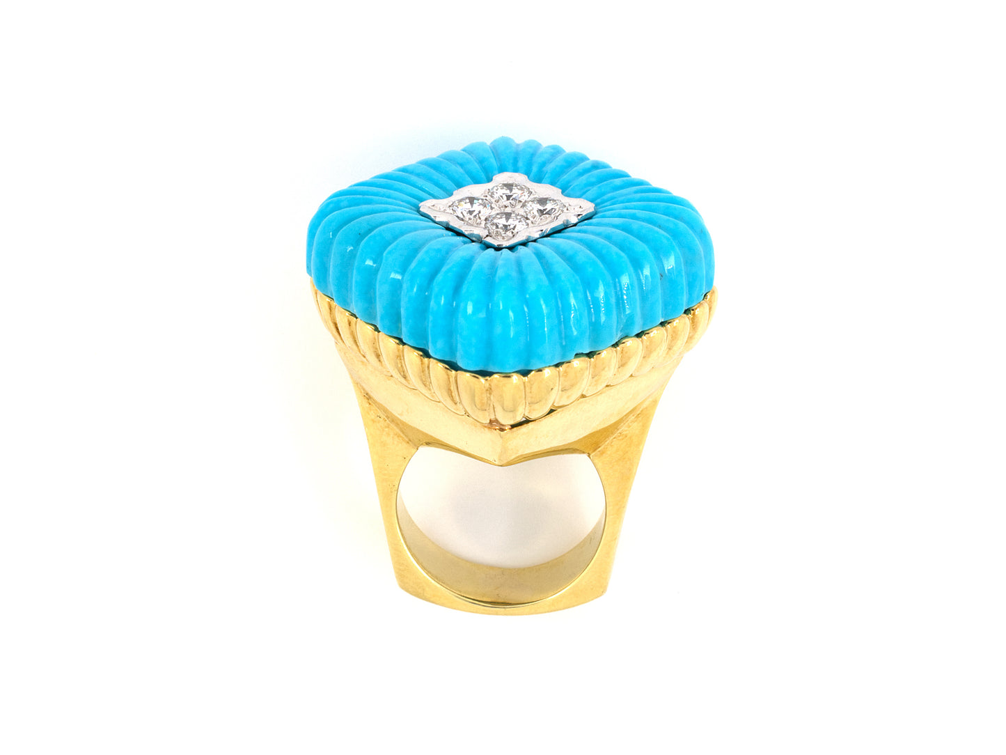 901170 - SOLD - Gold Corrugated Turquoise Diamond Ring