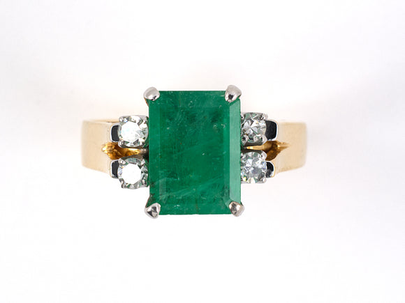 901195 - SOLD - Gold Emerald Diamond Engagement Ring