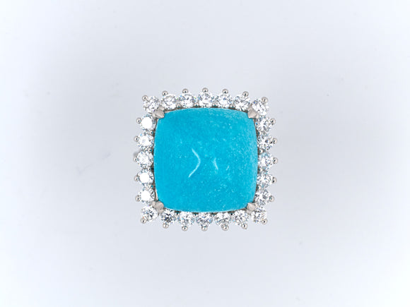 901245 - Platinum Turquoise Diamond Square Cluster Ring