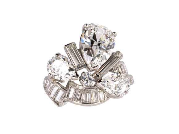 901284 - Circa 1950 Platinum GIA Diamond Cocktail Ring