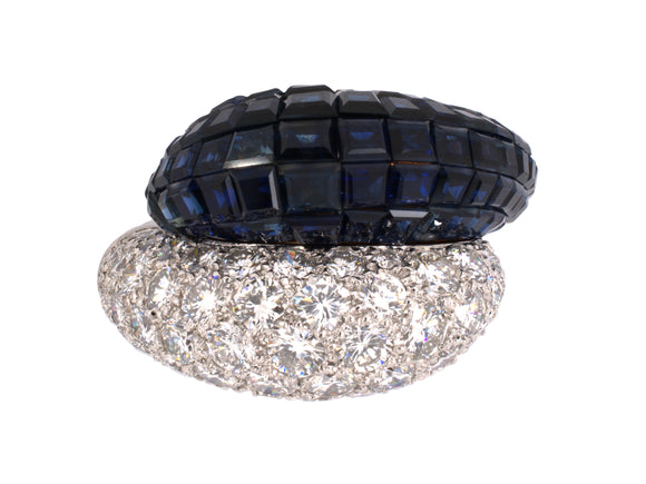 901380 - Circa 1960s Van Cleef & Arpels Double Boule Platinum Gold Diamond Sapphire Invisible Set Ring
