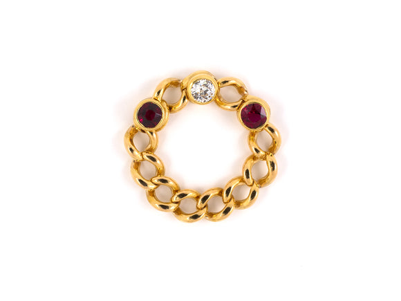 901388 - Victorian Gold Ruby Diamond 3-stone Wedding Ring