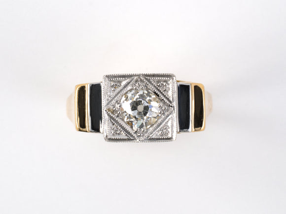 901438 - Art Deco Gold Platinum Diamond Square Engagement Ring