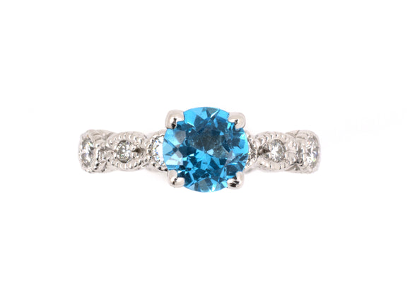 901457 - Gold Topaz Diamond Carved Engagement Ring