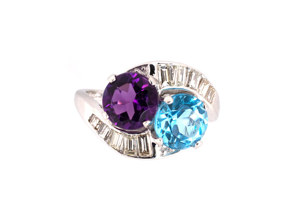 90146 - Circa 1950's Platinum Amethyst Topaz Diamond Twist Ring