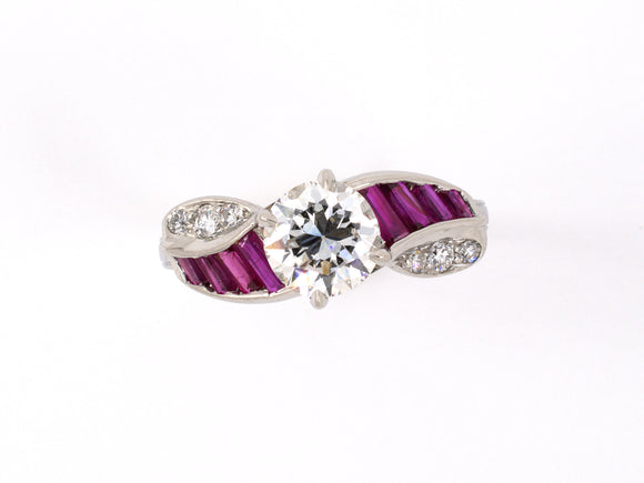 901482 - Art Deco Platinum GIA Diamond Ruby Engagement Ring