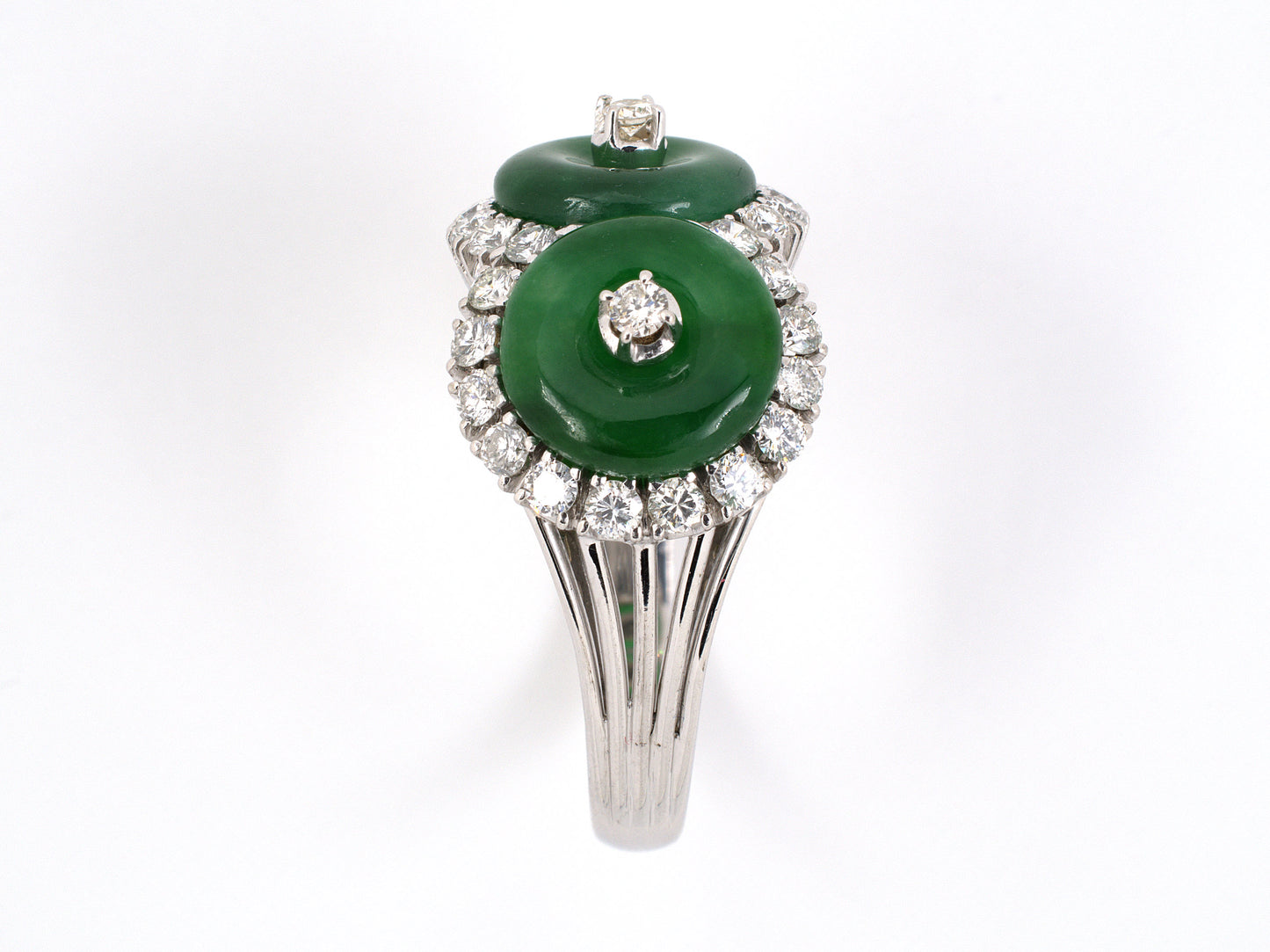 901503 - Circa 1960s Gold Jadeite Diamond 2 Stone Cluster Ring