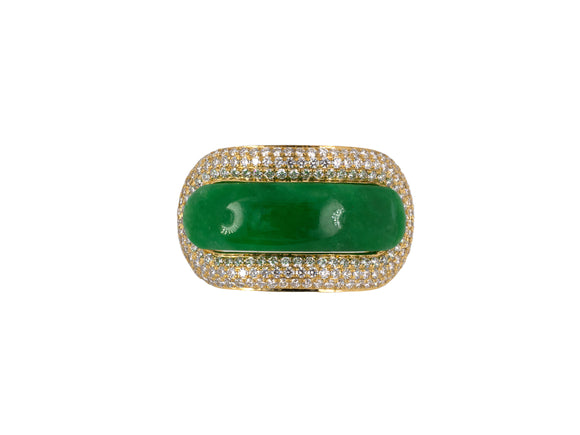 901509 - Gold GIA Jadeite Diamond Saddle Ring
