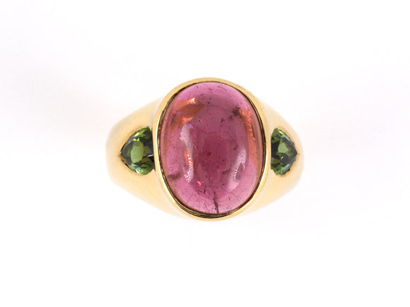 901529 - SOLD - Gold Tourmaline 3-stone Pear Gypsy Ring